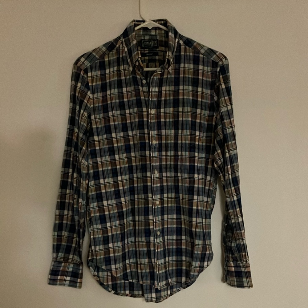 Gitman Bros Blue, White and Brown Casual Button Down Shirt